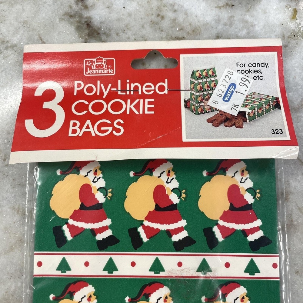 Vtg 1989 Christmas Jeanmarie‎ 3 Poly-Lined Cookie Treat Candy Bakery Gift Bags - Picture 2 of 5